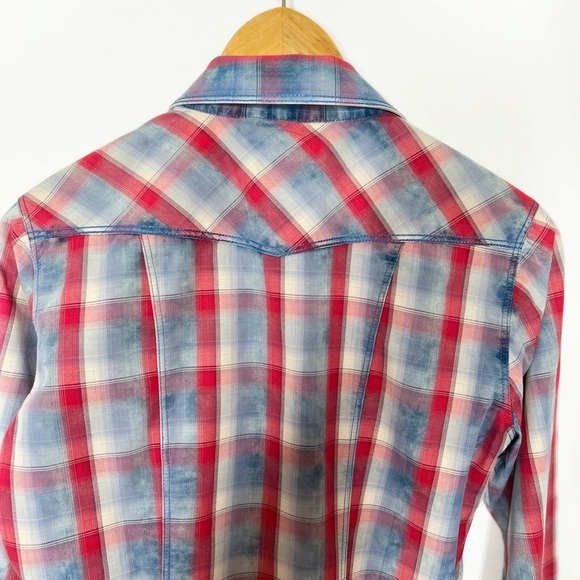 Rock & Roll Cowgirl Western Size S Blue And Red Plaid Pearlized Snap Buttons - Picture 6 of 11